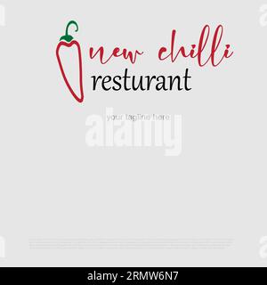 Logo Vector Chili, modello di design con logo Red Chili Pepper, design piatto con icona del logo del ristorante, Illustrazione Vettoriale