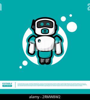 Illustrazione dell'icona del vettore del cartone animato del robot carino. Science Technology Icon Concept Isolated Premium Vector. Stile cartone animato piatto. illustrazione vettoriale Illustrazione Vettoriale