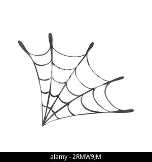 Black round cobweb quarter. Hand drawn watercolor illustration for day of the dead, halloween, Dia de los muertos. Isolated object on a white Foto Stock