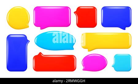 Collezione 3D lucida e realistica di bolle vocali vuote dai colori vivaci. Simboli di chat e messaggi. Illustrazione vettoriale Illustrazione Vettoriale