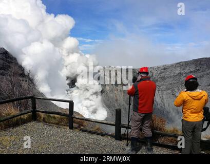 (141031) -- SANTA CRUZ DE TURRIALBA, 30 ottobre 2014 -- immagine fornita dalla rete nazionale sismologica dei membri della rete nazionale sismologica che scatta foto del vulcano Turrialba, vicino a Santa Cruz de Turrialba, 65 km a nord-est di San Jose, capitale della Costa Rica, il 30 ottobre 2014. Il vulcano Turrialba ha presentato un'eruzione di ceneri e pietre giovedì, provocando l'evacuazione dei residenti che vivono nell'area circostante, secondo la stampa locale. Rete sismologica nazionale) (rt) COSTA RICA-SANTA CRUZ DE TURRIABLA-AMBIENTE-VULCANO KENTxGILBERT PUBLICATIONxNOTxINxCH Foto Stock