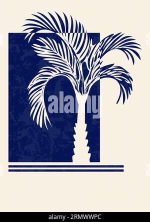 Poster illustrativo minimalista con palme blu Illustrazione Vettoriale