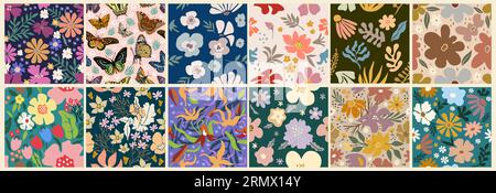 Set di vettori di pattern semplici e colorati senza cuciture Illustrazione Vettoriale
