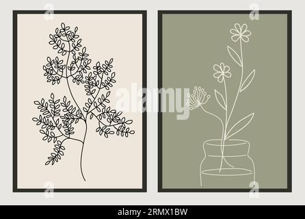 Set di disegni vettoriali con disegni botanici astratti Illustrazione Vettoriale