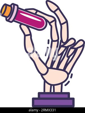 Mano ossea isolata con una pozione di alchimia Magic Icon Vector Illustrazione Vettoriale