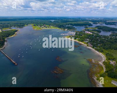 Dal porto di Little Harbor della foce del fiume Piscataqua alla vista aerea dell'Oceano Atlantico e dal sito storico statale di Fort Stark nella città di New Castle, New Hampshire, New Hampshire, Foto Stock