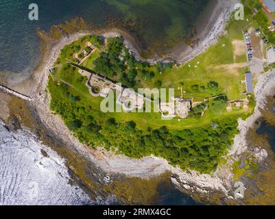 Fort Stark State Historic Site vista aerea in estate alla foce del fiume Piscataqua fino all'Oceano Atlantico a New Castle, New Hampshire, New Hampshire, USA. Foto Stock