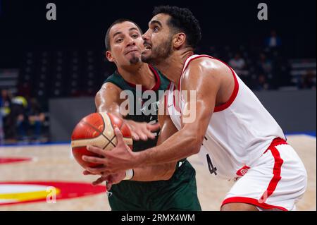 Pasay City, Filippine. 29 agosto 2023. Pasay City, Manila, Filippine. 29 agosto 2023.Amin (#4) del Team Egypt difeso da Stoll del Team Mexico (foto di Noel Tonido/Pacific Press/Sipa USA) credito: SIPA USA/Alamy Live News Foto Stock