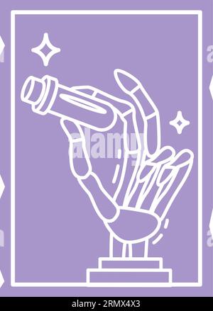 Contorno della mano ossea che tiene una pozione magica su una carta tarocchi vettore Illustrazione Vettoriale
