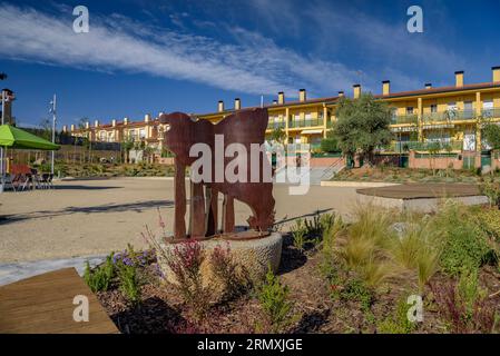 Piazza dell'11 settembre di Santa Eulàlia de Roncaana (Vallès Oriental, Barcellona, Catalogna, Spagna), spagnolo: Plaza del once de septiembre de Santa Eulàlia Foto Stock