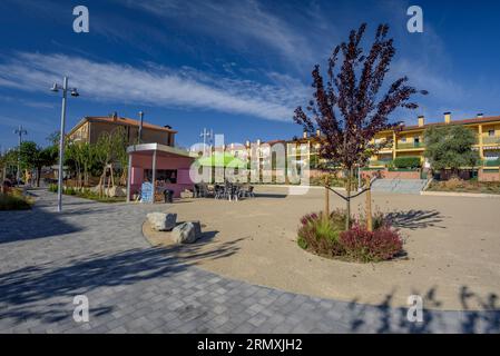 Piazza dell'11 settembre di Santa Eulàlia de Roncaana (Vallès Oriental, Barcellona, Catalogna, Spagna), spagnolo: Plaza del once de septiembre de Santa Eulàlia Foto Stock