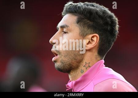 Gonzalo Montiel di Nottingham Forest durante il secondo turno di Carabao Cup tra Nottingham Forest e Burnley al City Ground di Nottingham martedì 29 agosto 2023. (Foto: Jon Hobley | mi News) crediti: MI News & Sport /Alamy Live News Foto Stock