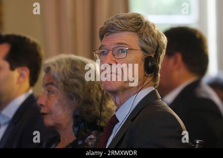 Economista Jeffrey Sachs ritratto del professore alla Columbia University e specialista dello sviluppo sostenibile, al seminario Global Order for Tomorow Foto Stock