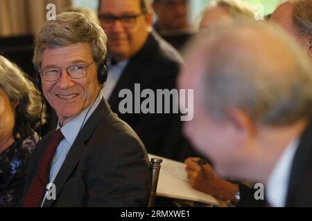 Economista Jeffrey Sachs ritratto del professore alla Columbia University e specialista dello sviluppo sostenibile, al seminario Global Order for Tomorow Foto Stock