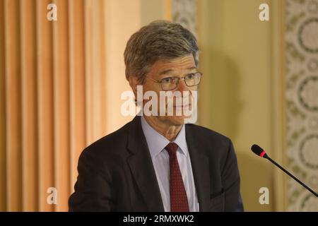 Economista Jeffrey Sachs ritratto del professore alla Columbia University e specialista dello sviluppo sostenibile, al seminario Global Order for Tomorow Foto Stock