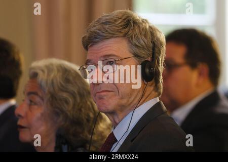 Economista Jeffrey Sachs ritratto del professore alla Columbia University e specialista dello sviluppo sostenibile, al seminario Global Order for Tomorow Foto Stock