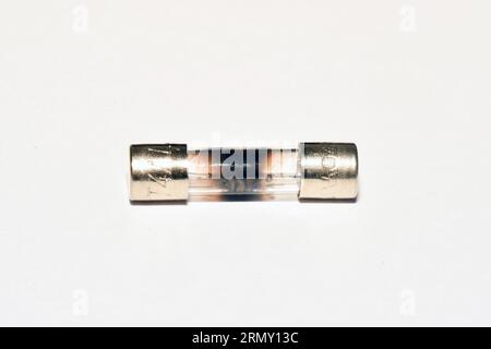 Fuses; fuse; 20 x 5mm electrical Fuse,blown, Glass bodied,international standard,  For use in a multitude of applications where safety and component p Stock Photo