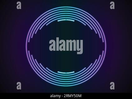 Linee circolari al neon con sfondo retrospettivo astratto tecnologico. Progettazione vettoriale Illustrazione Vettoriale
