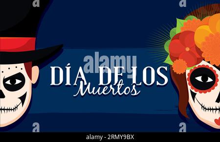 Coppia carina con costumi di morte dia de los muertos Vector Illustrazione Vettoriale