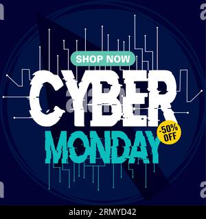 Modello promozionale cyber di colore blu neon per la promozione del lunedì vettore Illustrazione Vettoriale