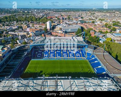 Chelsea, Londra. Regno Unito. 08/15/2023 immagine aerea dello Stamford Bridge Stadium. Chelsea Football Club. 15 agosto 2023 Foto Stock