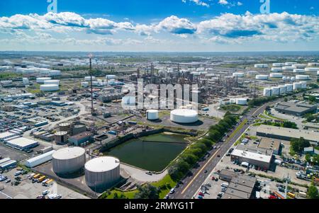 Vista aerea di Montreal Est con vista della raffineria di petrolio Foto Stock