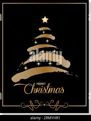 Biglietto d'invito per natale nero con Vector dell'albero di natale Illustrazione Vettoriale