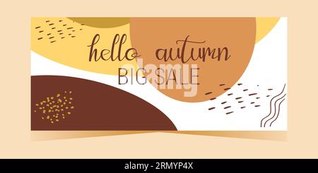 Layout del modello di buono sconto autunnale. Ciao autunno. Grande vendita. Design di un volantino, banner. Illustrazione vettoriale piatta. Illustrazione Vettoriale