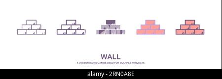 mattone per il vettore dell'icona della linea di costruzione. illustrazione dell'icona a parete. mattone per l'insegna dell'edificio. illustrazione dell'icona del simbolo del contorno isolato. Illustrazione Vettoriale