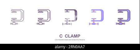 Icona del vettore di contorno del gruppo di chiusura. icona morsetto c, illustrazione di elementi semplici vettoriali piatti da tratto isolato modificabile del concetto industriale su sfondo bianco Illustrazione Vettoriale