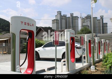 Stazione di ricarica Tesla EV Foto Stock