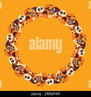 Elemento cornice Halloween. Decorazione del confine di Halloween. Cornice circolare o bordo di buon Halloween per l'invito alla festa, il poster e il testo nella cornice. Illustrazione Vettoriale