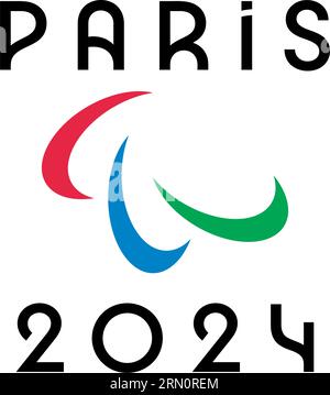 Ucraina, Charkiv - 2 agosto 2023. Parigi, Francia, logo ufficiale delle Paralimpiadi estive 2024. Illustrazione vettoriale dei giochi olimpici. Illustrazione Vettoriale