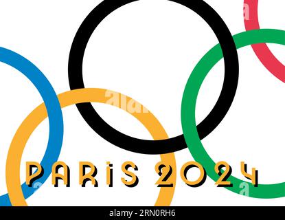 Ucraina, Charkiv - 2 agosto 2023. Parigi, Francia, 2024 Olimpiadi estive logo ufficiale. Illustrazione vettoriale dei giochi olimpici. Illustrazione Vettoriale