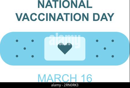 Celebrazione della giornata nazionale della vaccinazione il 16 marzo illustrazione vettoriale con cerotto.. Illustrazione Vettoriale