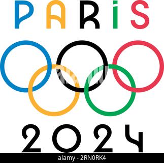 Ucraina, Charkiv - 2 agosto 2023. Parigi, Francia, 2024 Olimpiadi estive logo ufficiale. Illustrazione vettoriale dei giochi olimpici. Illustrazione Vettoriale