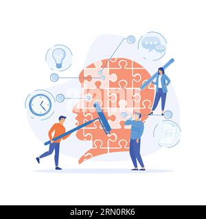 assistente online al lavoro. collaborazione in azienda, brainstorming, illustrazione moderna a vettore piatto Illustrazione Vettoriale