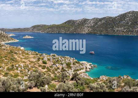 Vista panoramica dal castello di Simena o dal castello di Kale, Simena, Turchia Foto Stock