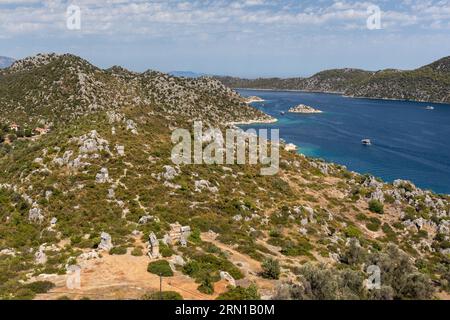 Vista panoramica dal castello di Simena o dal castello di Kale, Simena, Turchia Foto Stock