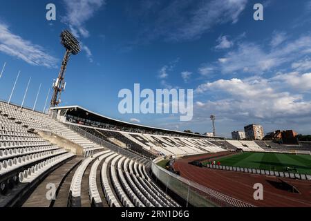 Belgrado, Serbia. 30 agosto 2023. Il vecchio stadio Stadion FK Partizan è pronto per la partita di qualificazione UEFA Conference League tra Partizan Beograd e FC Nordsjaelland a Belgrado. (Foto: Gonzales Photo/Alamy Live News Foto Stock