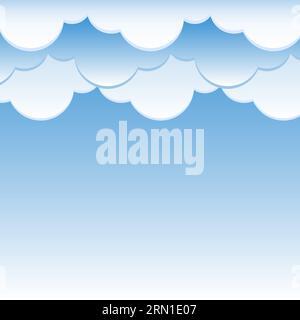 Cornice di nuvole piatte, gradazione di nuvole semicircolari blu modello banner poster di sfondo per bambini. Illustrazione vettoriale Illustrazione Vettoriale