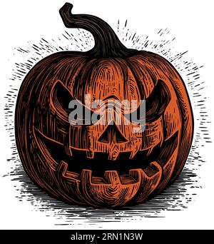 Immagine della lanterna di zucca di Halloween raccapricciante su sfondo bianco. Illustrazione Vettoriale