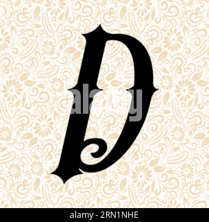 Old Fashioned Alphabet D UPPER , Black Alphabet Vector, Alphabet Vector, Alphabet silhouette Vector, font Vector, ultimo disegno, vettore alfabetico, font VE Illustrazione Vettoriale