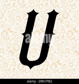 Old Fashioned Alphabet U UPPER , Black Alphabet Vector, Alphabet Vector, Alphabet silhouette Vector, font Vector, ultimo disegno, vettore alfabetico, font VE Illustrazione Vettoriale