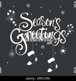 Testo scritto a mano auguri di Stagione per biglietto d'auguri, volantino, brochure, logo poster con caratteri di testo. Illustrazione Vettoriale