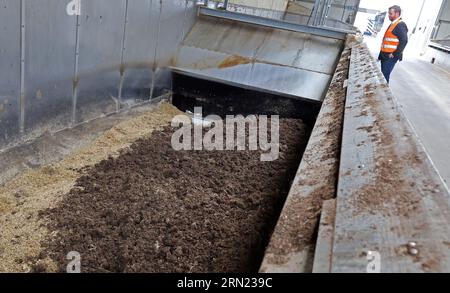 31 agosto 2023, Meclemburgo-Pomerania occidentale, Güstrow: Letame di pollo (scuro) e mais (leggero) servono come materie prime per il più grande impianto tedesco per la produzione di GNL biologico per il carburante per autocarri, che è ufficialmente commissionato. L'azienda Envitec prevede di produrre circa 9.600 tonnellate di GNL biologico all'anno qui in futuro. Sarebbe sufficiente per i camion a percorrere 50 milioni di chilometri all'anno. Foto: Bernd Wüstneck/dpa Foto Stock