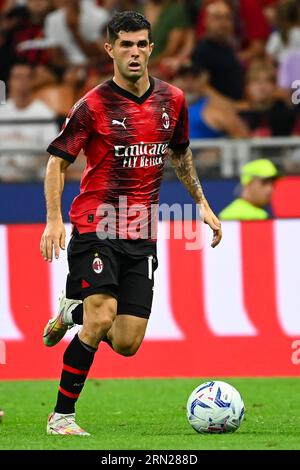 Milano, Italia - 26 agosto 2023: Christian Pulisic del Milan controlla la palla durante la partita di serie A AC Milan vs Torino a San Siro Stadiu Foto Stock
