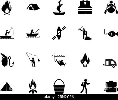 Set di icone caccia e pesca Illustrazione Vettoriale