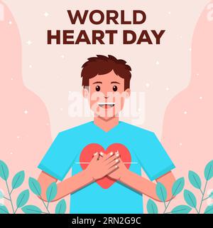 Illustrazione Flat World Heart Day con un uomo che tiene un cuore Illustrazione Vettoriale