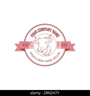 Immagine vettoriale del logo della fattoria di mucca ranch. Logo della mucca vettoriale per l'allevamento di bestiame logo dell'allevamento di animali d'epoca Illustrazione Vettoriale